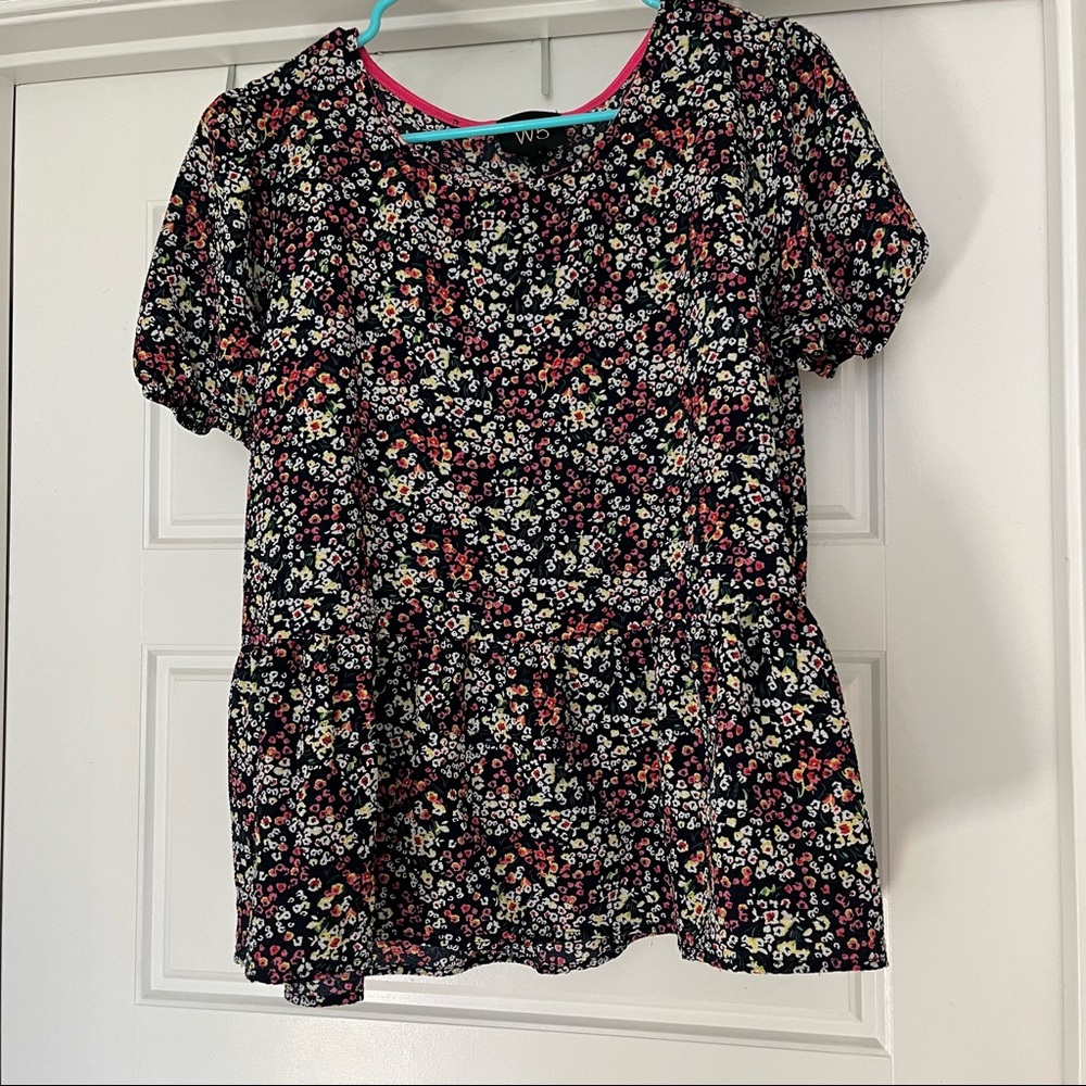 Navy Floral Peplum Tol